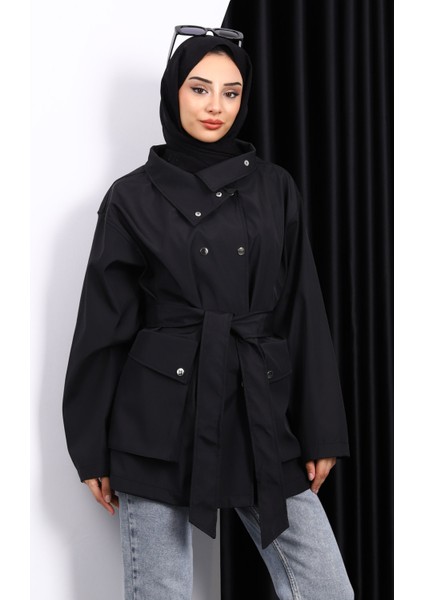 Siyah Oversize Cepli Bondit Trençkot