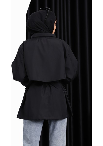 Siyah Oversize Cepli Bondit Trençkot modelleri