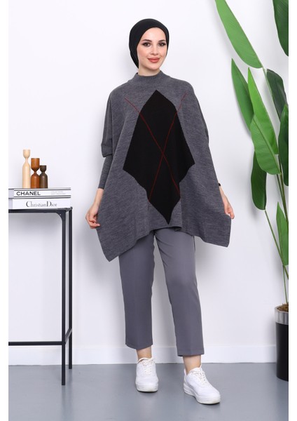 Füme Yarasa Kol Yan Yırtmaçlı Triko Panço fiyatları