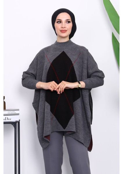 Füme Yarasa Kol Yan Yırtmaçlı Triko Panço modelleri