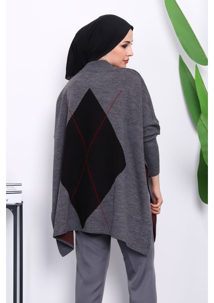 Füme Yarasa Kol Yan Yırtmaçlı Triko Panço fırsatları