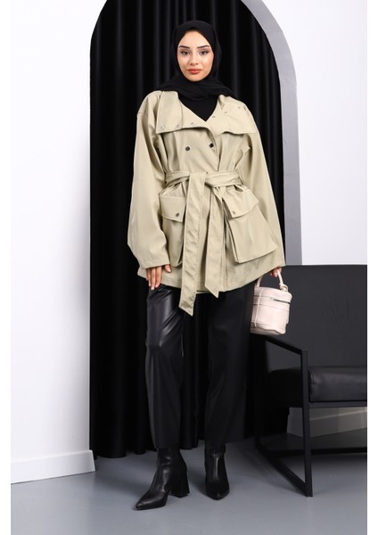 Açık Haki Oversize Cepli Bondit Trençkot fiyatları