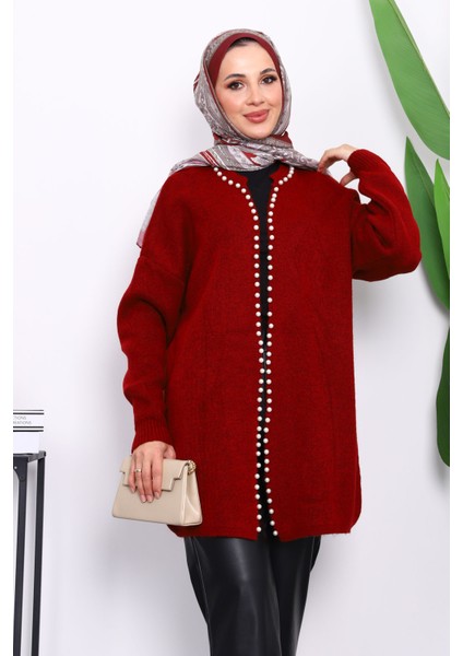 Bordo Yumoş Triko İncili Hırka