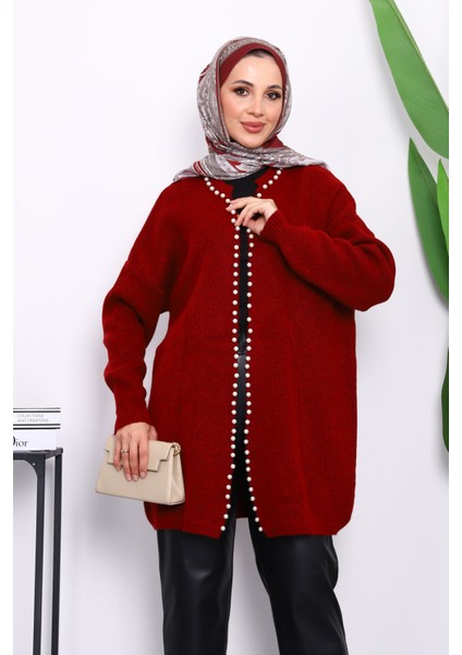 Bordo Yumoş Triko İncili Hırka modelleri