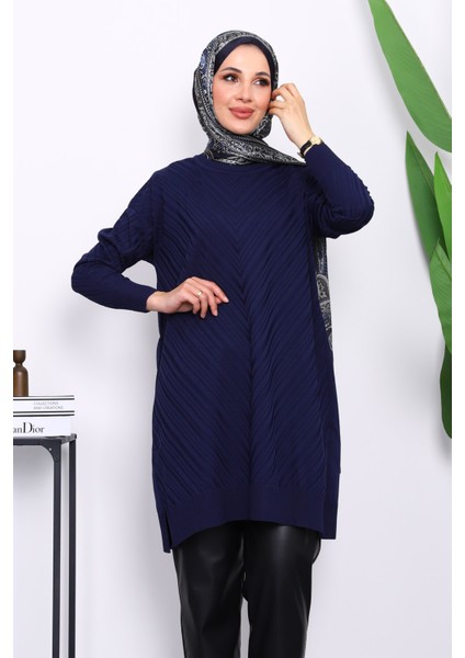 Lacivert Merserize Soğuk Iplik Triko Tunik