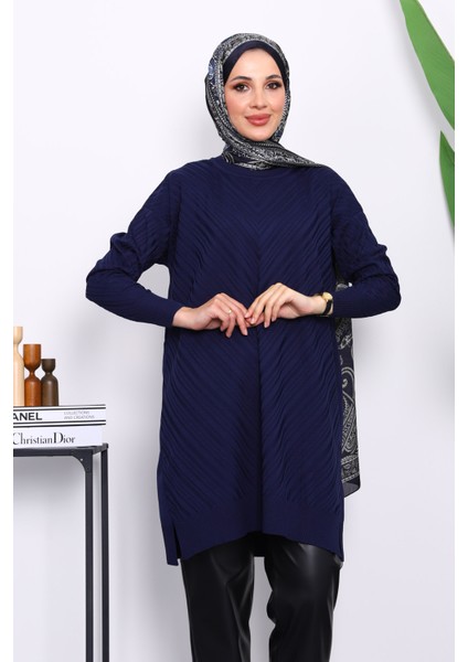 Lacivert Merserize Soğuk Iplik Triko Tunik modelleri