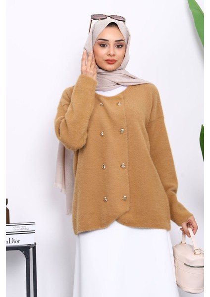 Bisküvi Kalp Düğme Detaylı Angora Yumoş Triko Hırka modelleri
