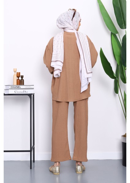 Vizon Ön Bağlamalı Bürümcük Kimono Pantolonlu Takım fırsatları