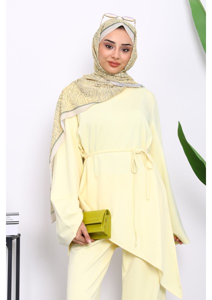Sarı Asimetrik Kesim Tunik Pantolonlu Takım modelleri