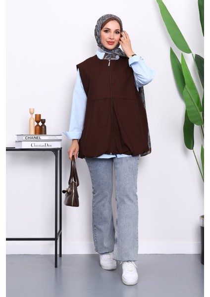 Kahverengi Fermuarlı Oversize Astarlı Yelek fiyatları