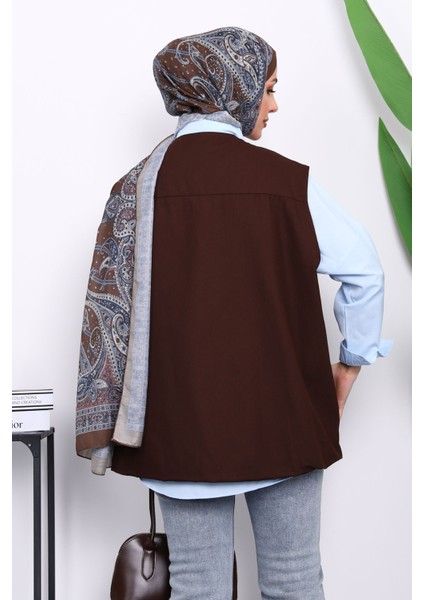 Kahverengi Fermuarlı Oversize Astarlı Yelek fırsatları