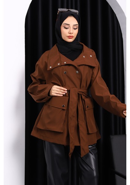 Kahverengi Oversize Cepli Bondit Trençkot