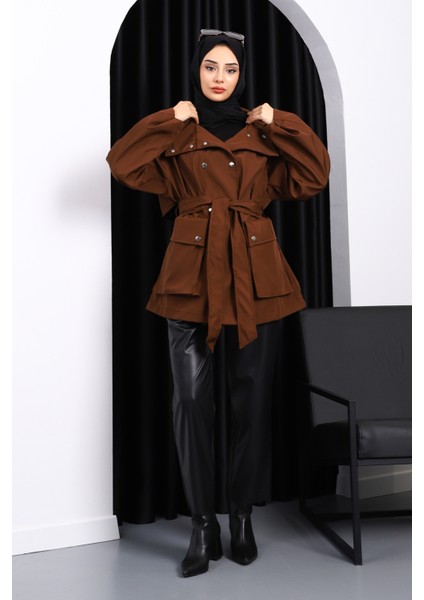Kahverengi Oversize Cepli Bondit Trençkot fiyatları