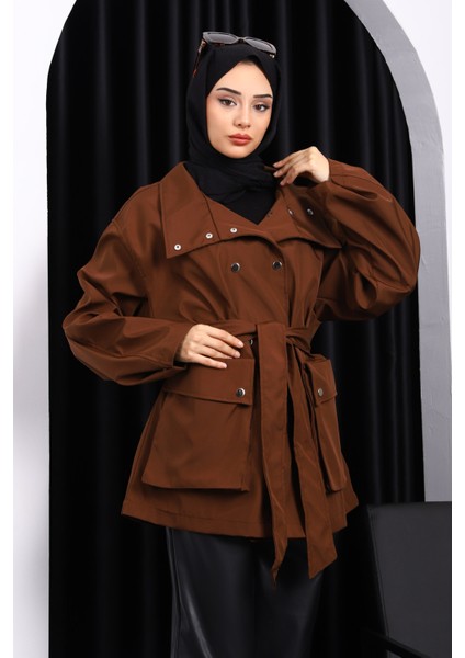 Kahverengi Oversize Cepli Bondit Trençkot modelleri