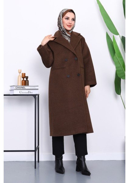 Kahverengi Kruvaze Yaka Astarlı Kaşe Kaban fiyatları