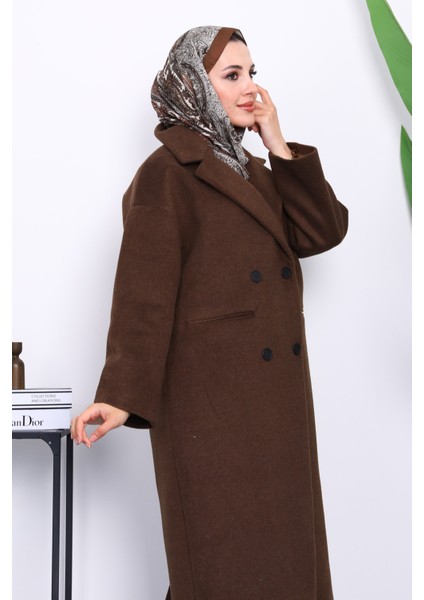 Kahverengi Kruvaze Yaka Astarlı Kaşe Kaban modelleri