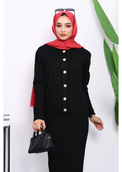 Siyah Crop Hırka Triko Elbise Ikili Kombin modelleri