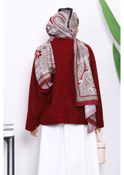 Bordo Önü Bağlamalı Keçe Kimono Ceket fırsatları