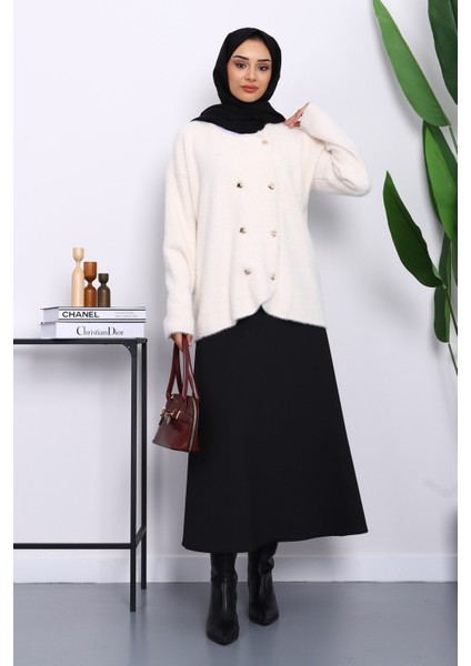 Krem Kalp Düğme Detaylı Angora Yumoş Triko Hırka fiyatları
