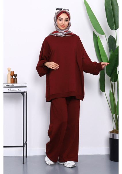 Bordo Iki Iplik Oversize Pantolonlu Takım fiyatları