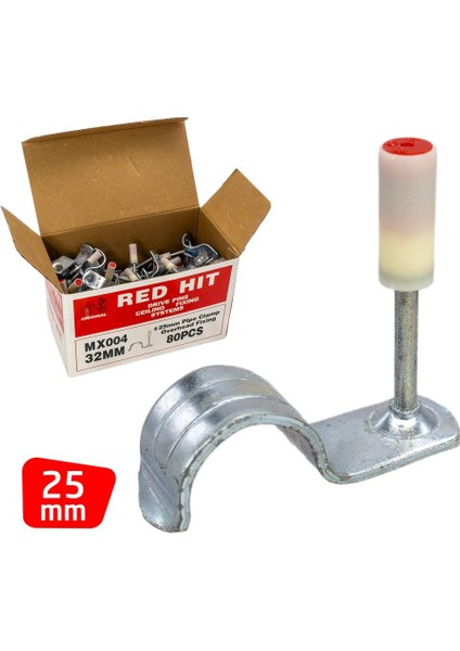 MX004 25MM Boru Sabitleme Kelepçeli Barutlu Çivi (80 Li Paket)
