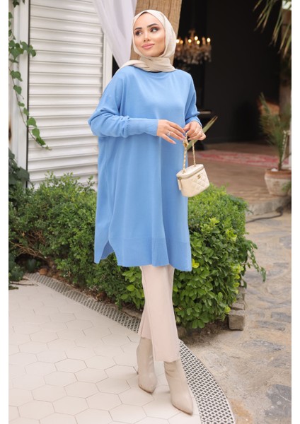 Indigo Soğuk Iplik Merserize Triko Kazak