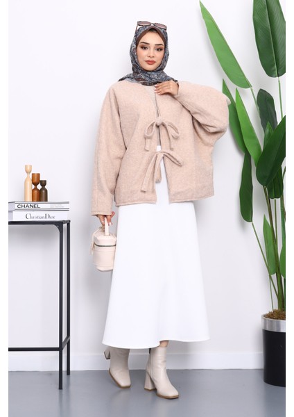 Bej Önü Bağlamalı Keçe Kimono Ceket fiyatları