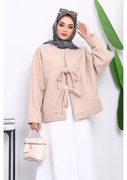Bej Önü Bağlamalı Keçe Kimono Ceket modelleri