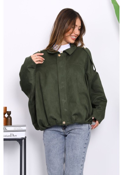 Haki Omuz Apoletli Süet Ceket modelleri