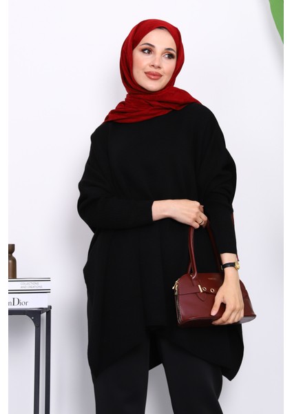Siyah Yarasa Kol Salaş Triko Panço modelleri