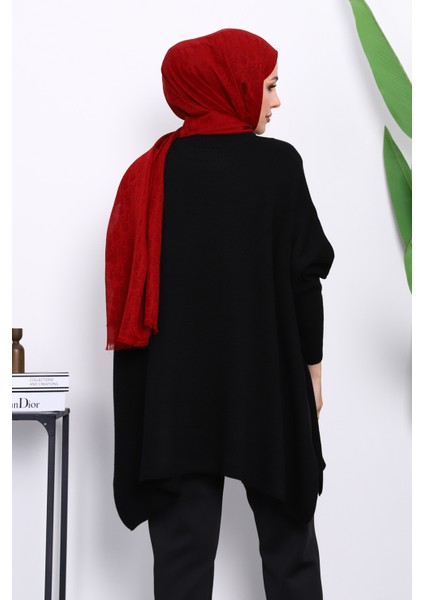 Siyah Yarasa Kol Salaş Triko Panço fırsatları