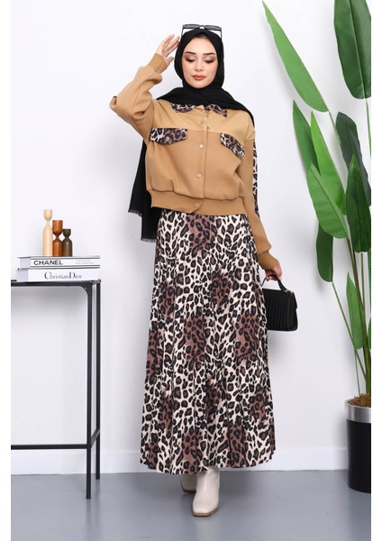 Bisküvi Leopar Desenli Ceket Etekli Takım fiyatları