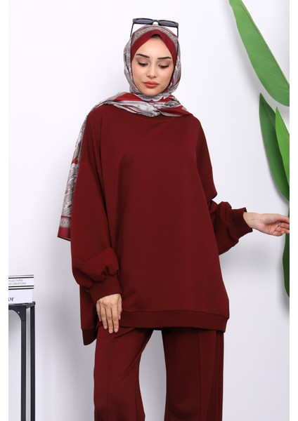 Bordo Iki Iplik Oversize Pantolonlu Takım modelleri