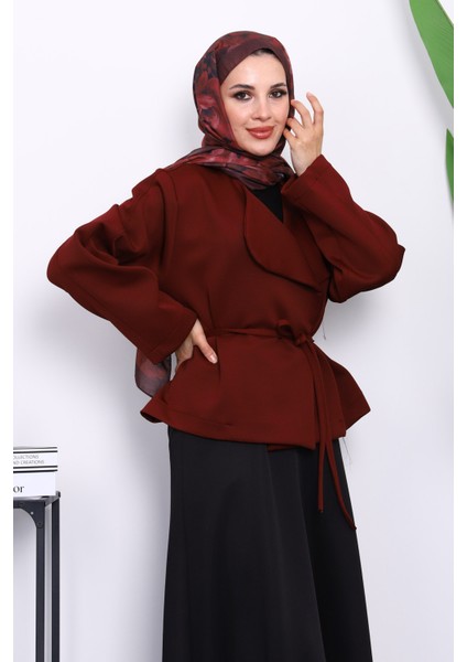 Bordo Şal Yaka Scuba Puf Kısa Ceket modelleri