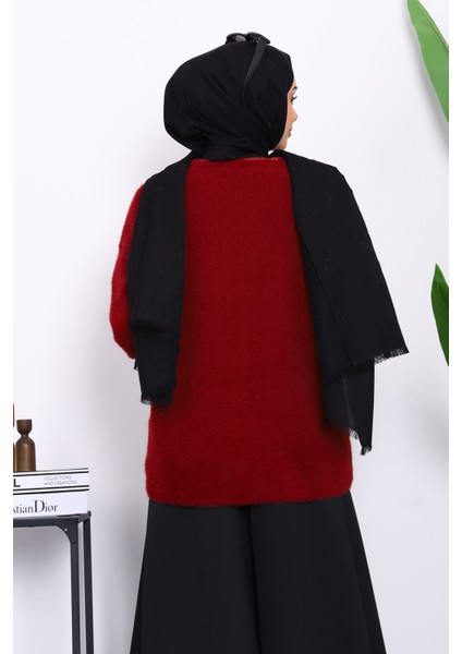 Bordo Kalp Düğme Detaylı Angora Yumoş Triko Hırka fırsatları