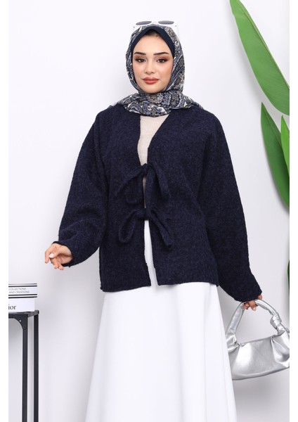 Lacivert Önü Bağlamalı Keçe Kimono Ceket fiyatları