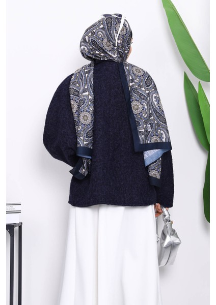 Lacivert Önü Bağlamalı Keçe Kimono Ceket modelleri