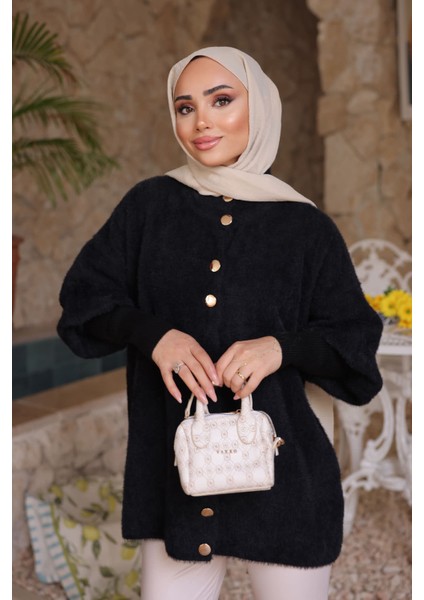 Siyah Dik Yaka Angora Yumoş Hırka fiyatları