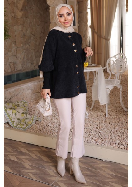 Siyah Dik Yaka Angora Yumoş Hırka indirimleri