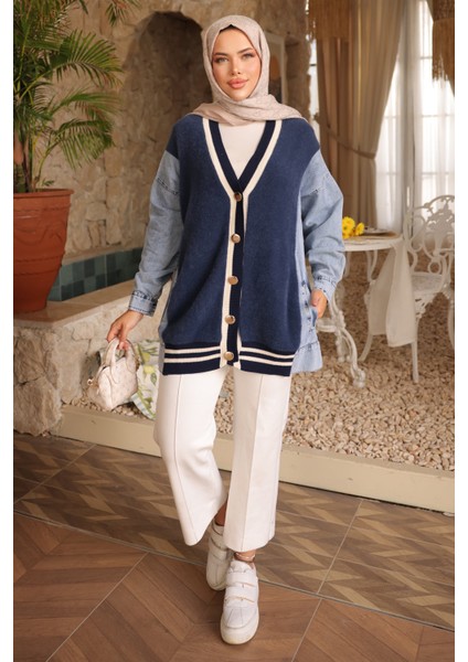 Lacivert Kot Garnili Yumoş Triko Hırka