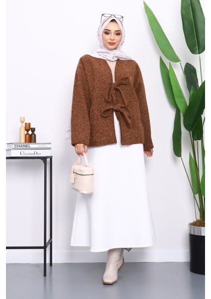 Kahverengi Önü Bağlamalı Keçe Kimono Ceket fiyatları