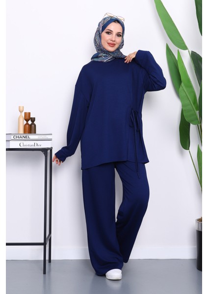 Lacivert Yan Bağlamalı Tunik Pantolonlu Modal Takım fiyatları