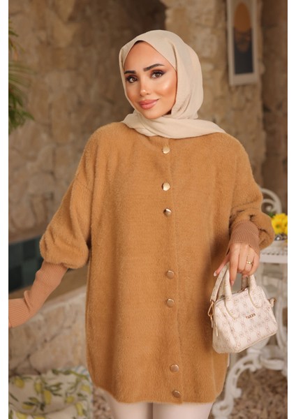 Vizon Dik Yaka Angora Yumoş Hırka