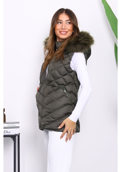 Haki Kapüşonlu Cepli Şişme Yelek modelleri