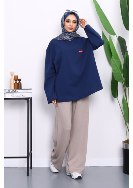 Lacivert Bisiklet Yaka Iki Iplik Oversize Sweatshirt fiyatları