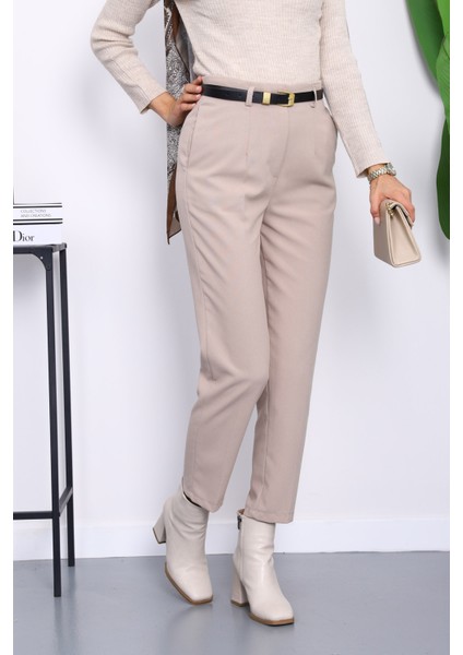 Taş Kemerli Önü Pensli Havuç Kumaş Pantolon modelleri