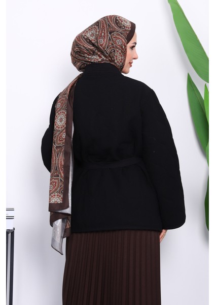 Siyah Kapitone Kuşaklı Astarlı Ceket fırsatları