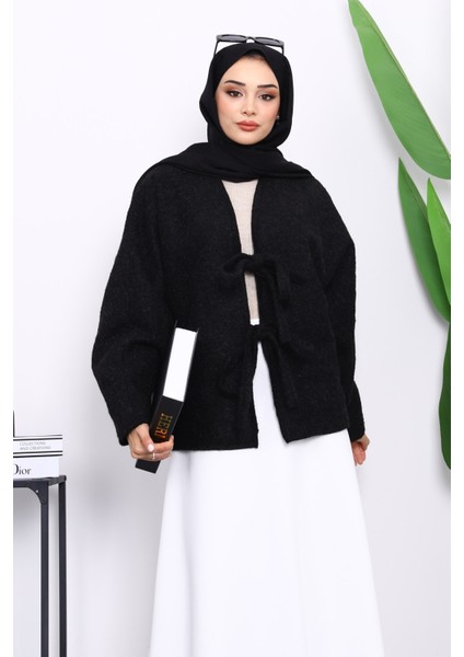 Siyah Önü Bağlamalı Keçe Kimono Ceket fırsatları