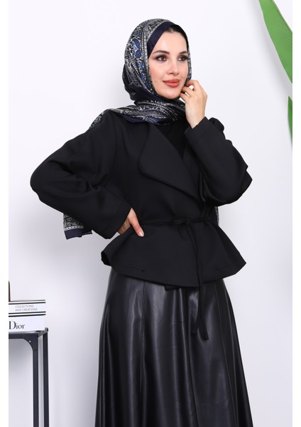 Siyah Şal Yaka Scuba Puf Kısa Ceket modelleri