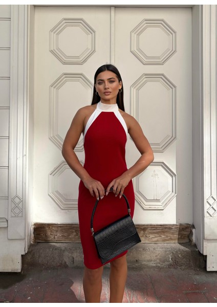 Krep Esnek Kumaş Balıkçı Yaka Garnili Abiye Elbise 583318 Kırmızı fiyatları